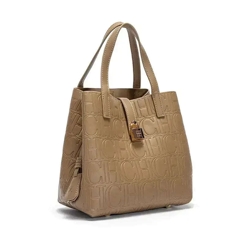 Bolsa de senhora CH, bolsa de balde, grande capacidade, temperamento luxuoso