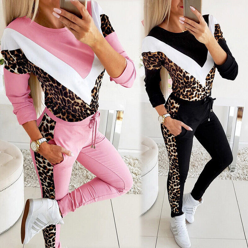 2024 novo verão e outono em forma de v em torno do pescoço cor combinando moletom feminino com estampa de leopardo