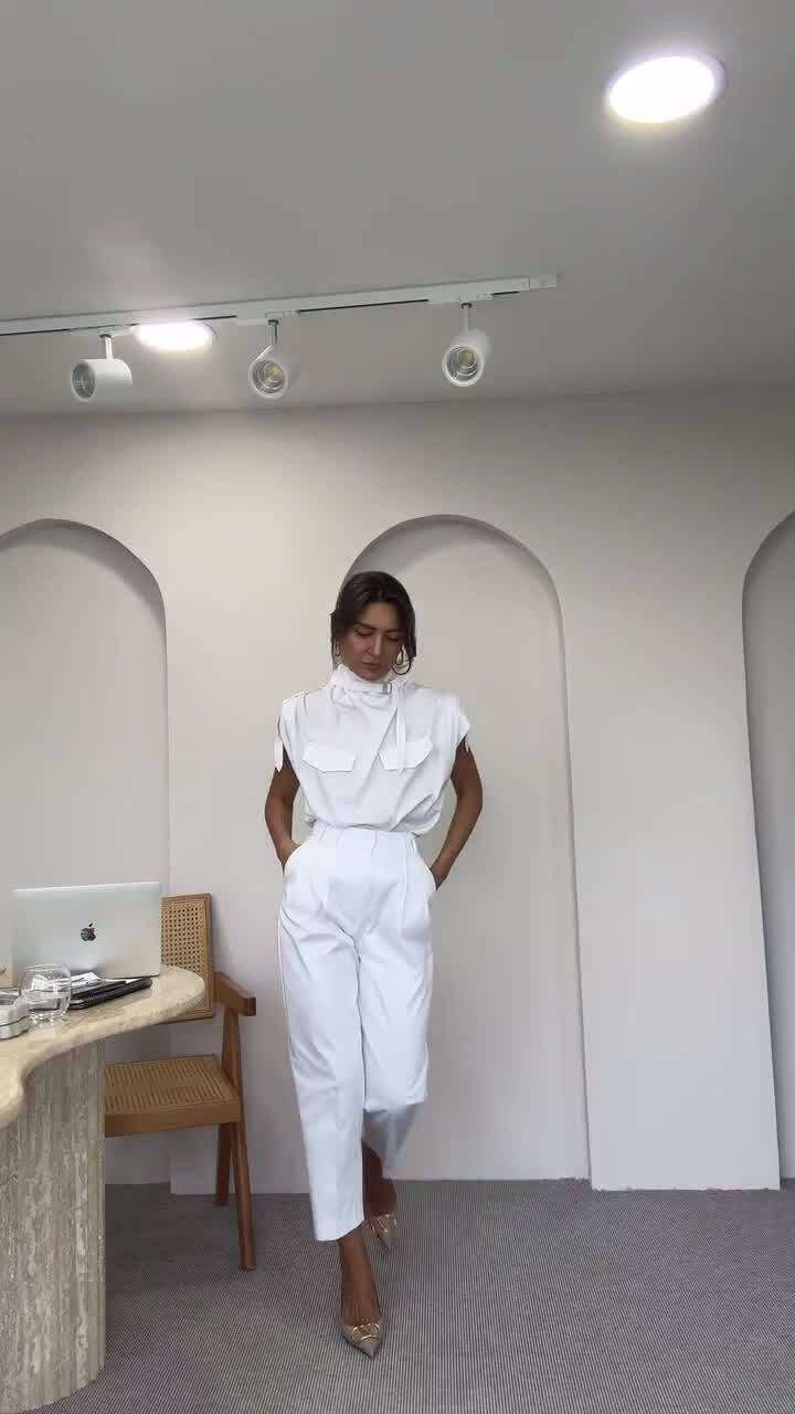 Conjunto feminino elegante de verão sem mangas de duas peças
