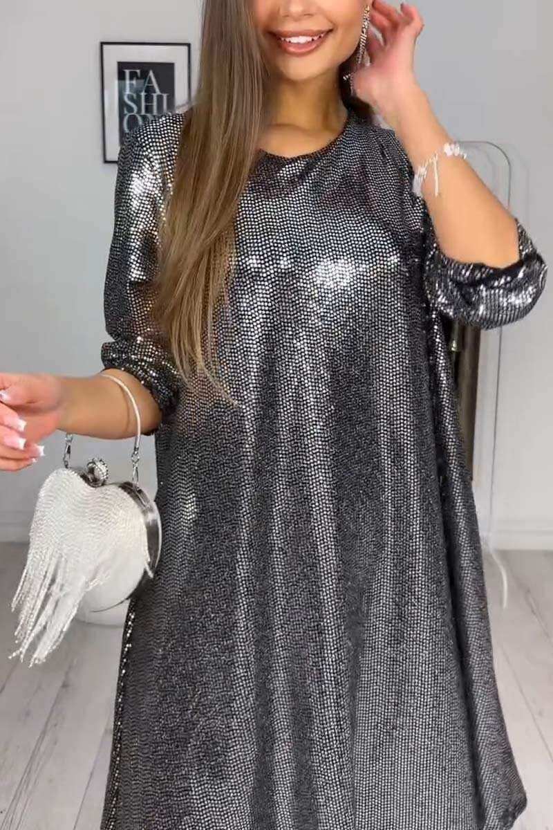 Vestido feminino casual brilhante de manga comprida