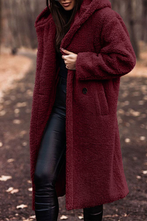 Kathiadress Fashion Longo Cor Sólida Mangas Compridas Casaco de Lã