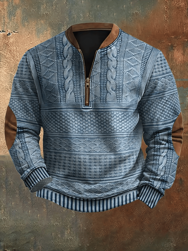 Męska bluza zapinana na zamek z dzianiną w stylu vintage