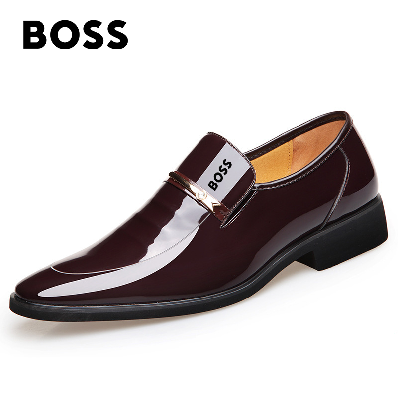BOSS® skórzane buty Gładka skóra patentowa casual pointed toe business shoes#