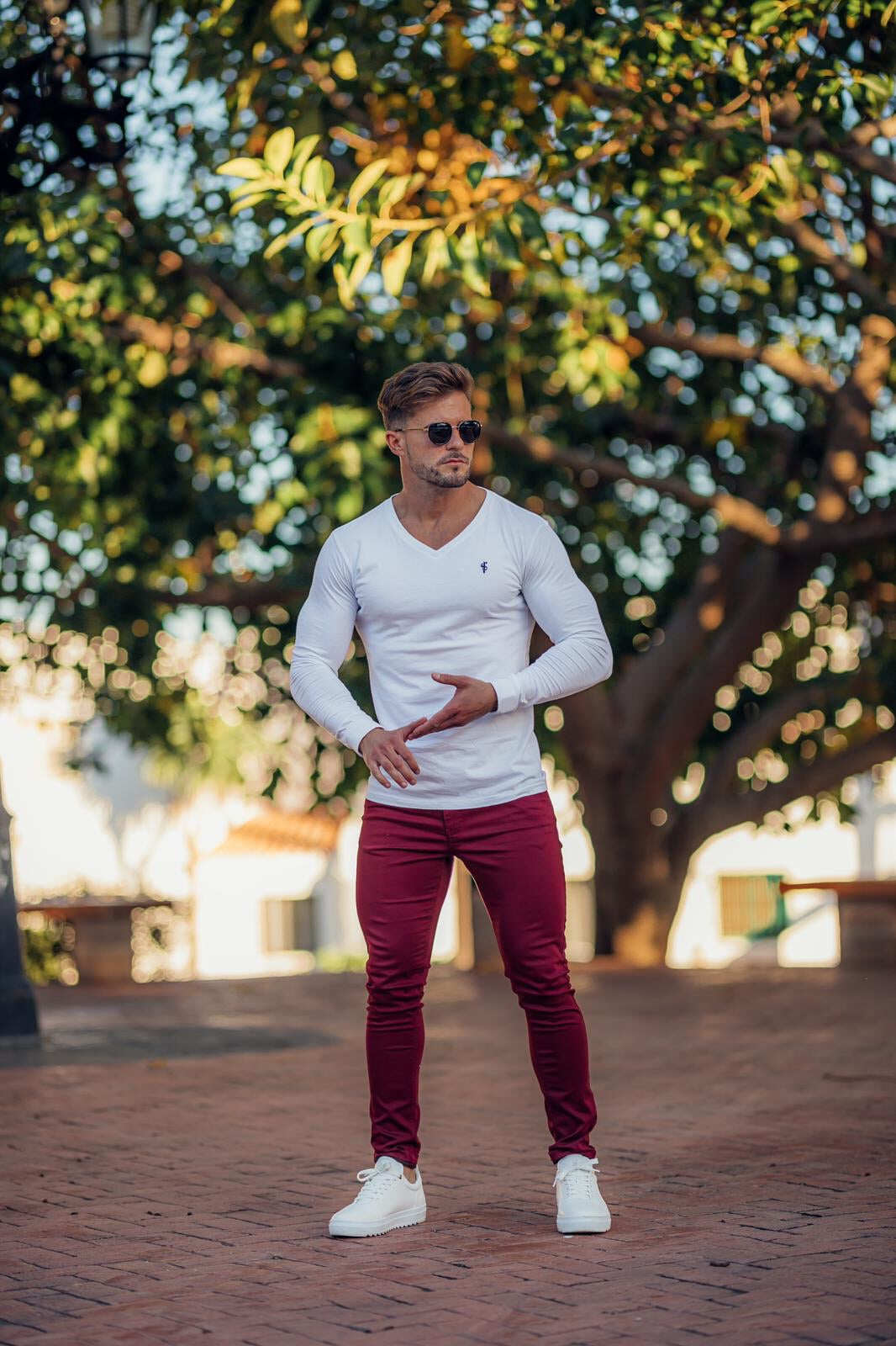 Slim Stretch Burgundy Sateen Trousers - FSH598