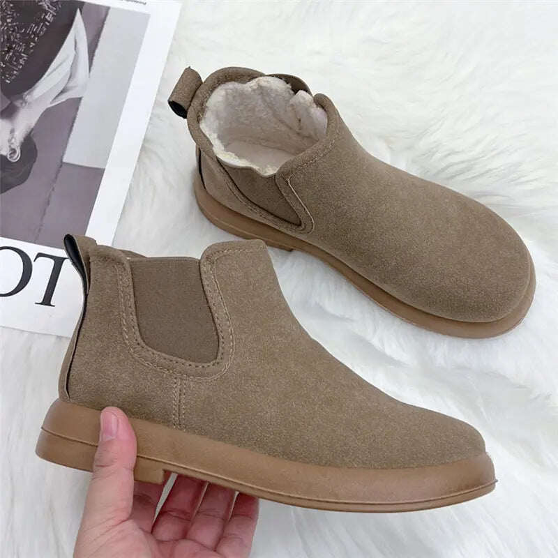 Botas femininas de neve quentes com forro de pelúcia e cano curto