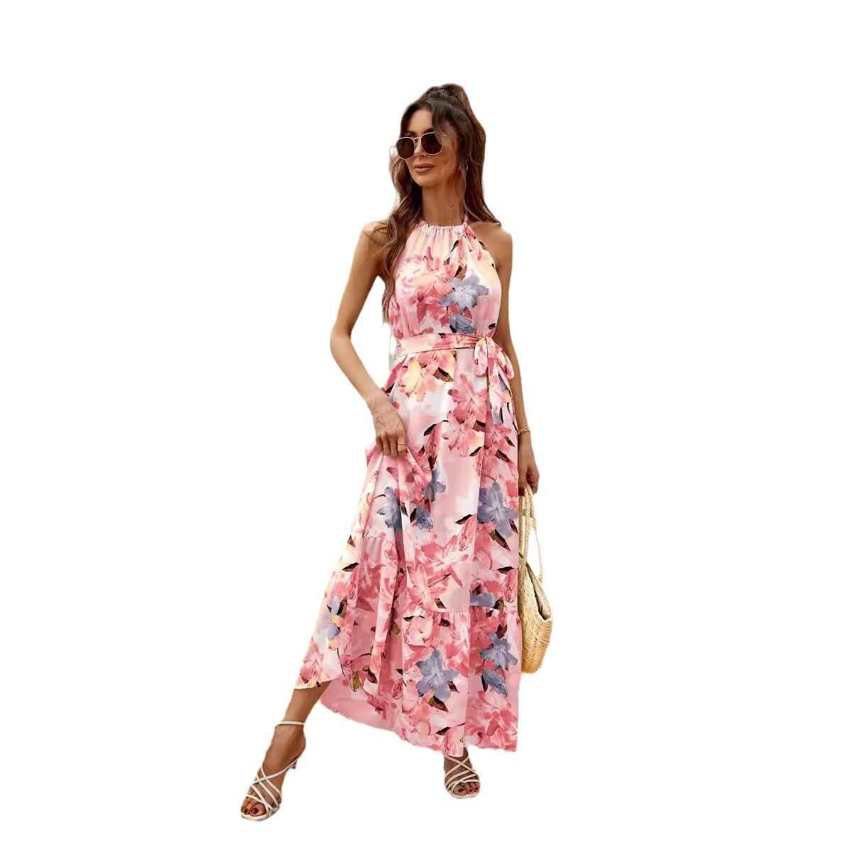 2024 novo estilo francês vestido com decote redondo