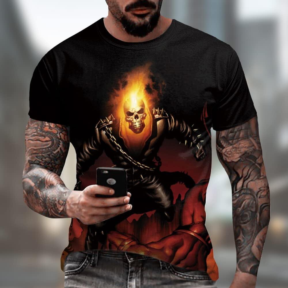 Men's 3D Print Skull T-Shirt 3D Creative Print Short Sleeve T-Shirt Casual Round Neck Novelty Street Fashion Tees Shirt