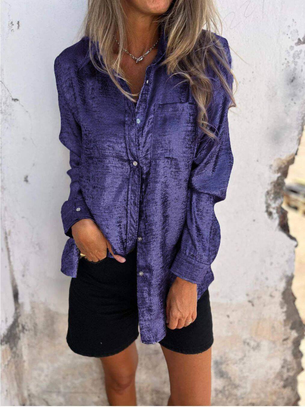 Camisa casual feminina de camurça fashion lapela