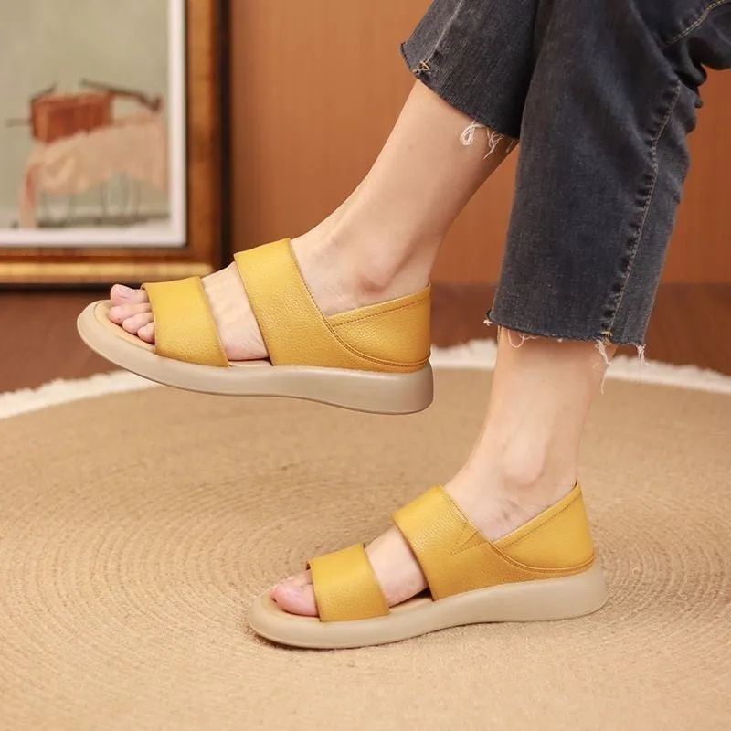 Wearscomfy új, elegáns valódi bőr vastagtalpú női szandál