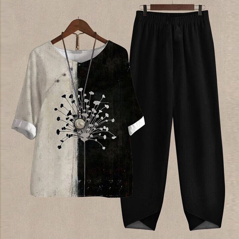 【S~5XL】😍2024 Novo conjunto de blusas e calças estampadas de duas peças