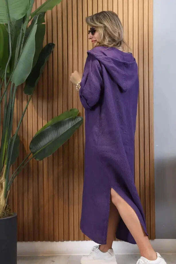 Vestido de linho importado com capuz