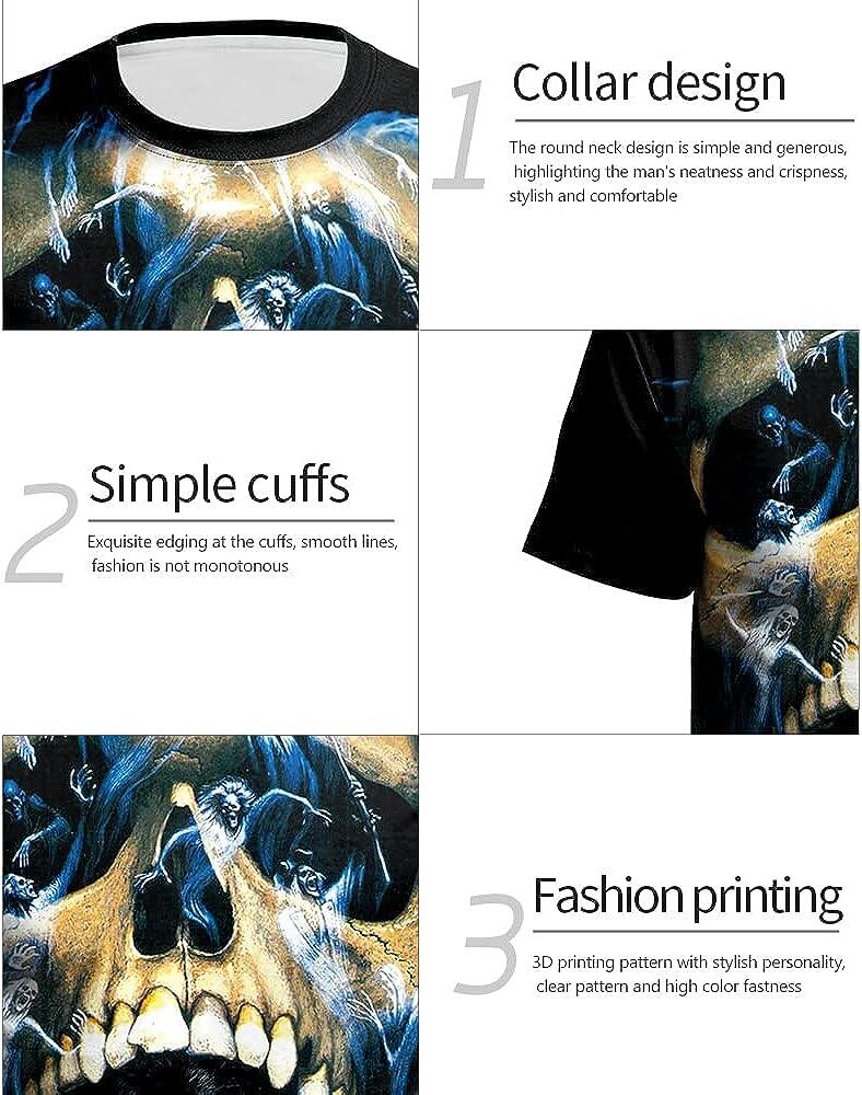 Men's 3D Print Skull T-Shirt 3D Creative Print Short Sleeve T-Shirt Casual Round Neck Novelty Street Fashion Tees Shirt