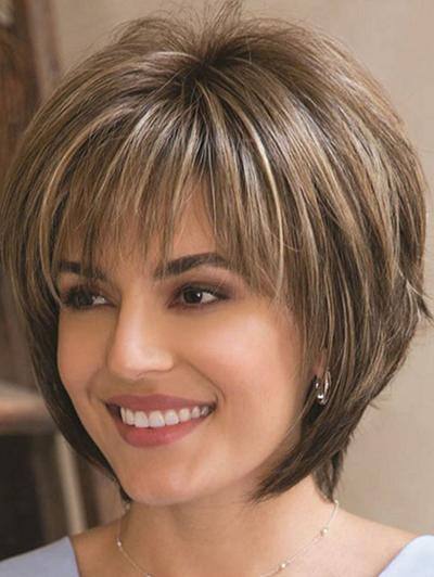 Mix Color Short Fluffy Slightly Curly Wig
