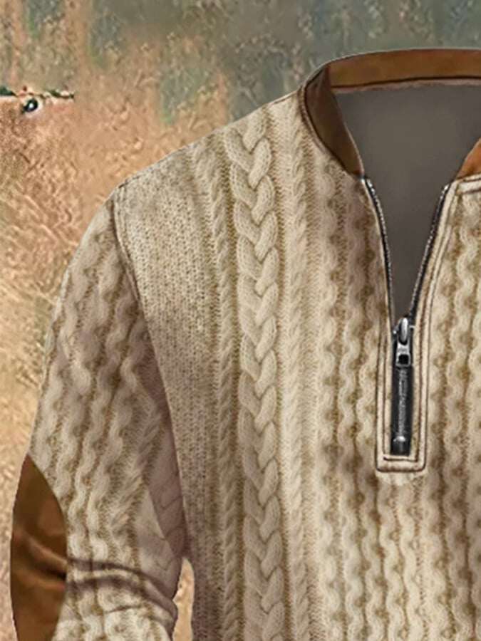 Moletom com zíper e estampa de malha vintage masculino