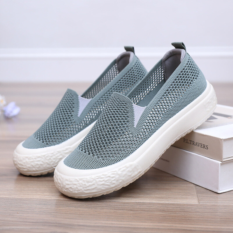 Mocassins de malha femininos de verão, sapatos casuais baixos
