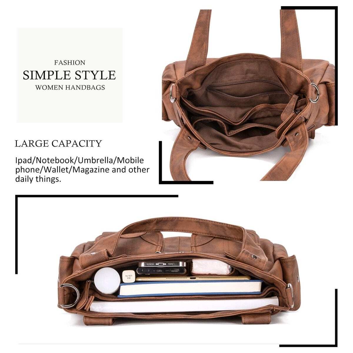 Bolsa de couro premium com muitos bolsos