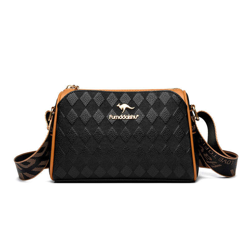 BOLSA CROSSBODY DE 3 CAMADAS COM PADRÃO DE DIAMANTE ELEGANTE DE GRANDE CAPACIDADE