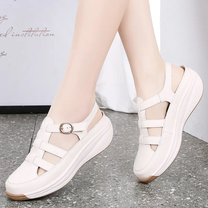 【35-44】Tupa de sola grossa de tamanho grande, sandálias casuais de salto alto, sapatos femininos romanos