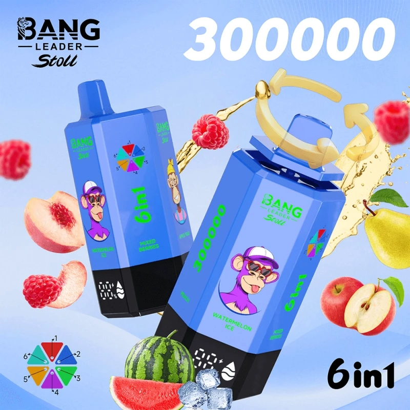 bang leader stoll 300000 puffs 12.Cola Ice & Energy Drink & Cherry Ice & Melon Passion Fruit & Blackberry Ice & Apple Kiwi