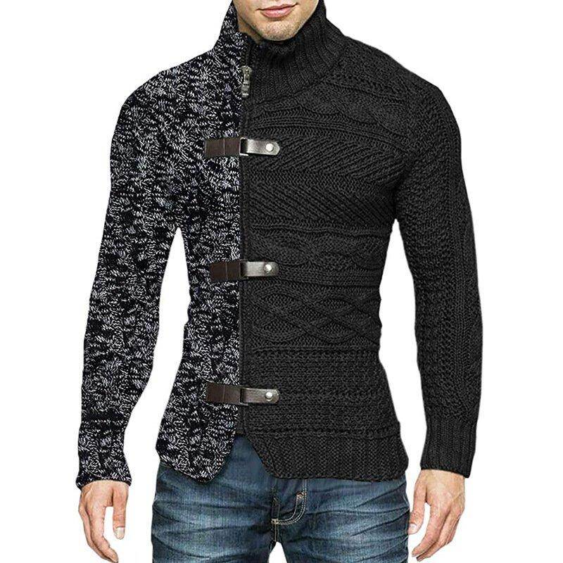 2022 Jesień/Zima Turtleneck Sweater Męski Kolor Matching Leather Button Long Sleeve Knit Sweater