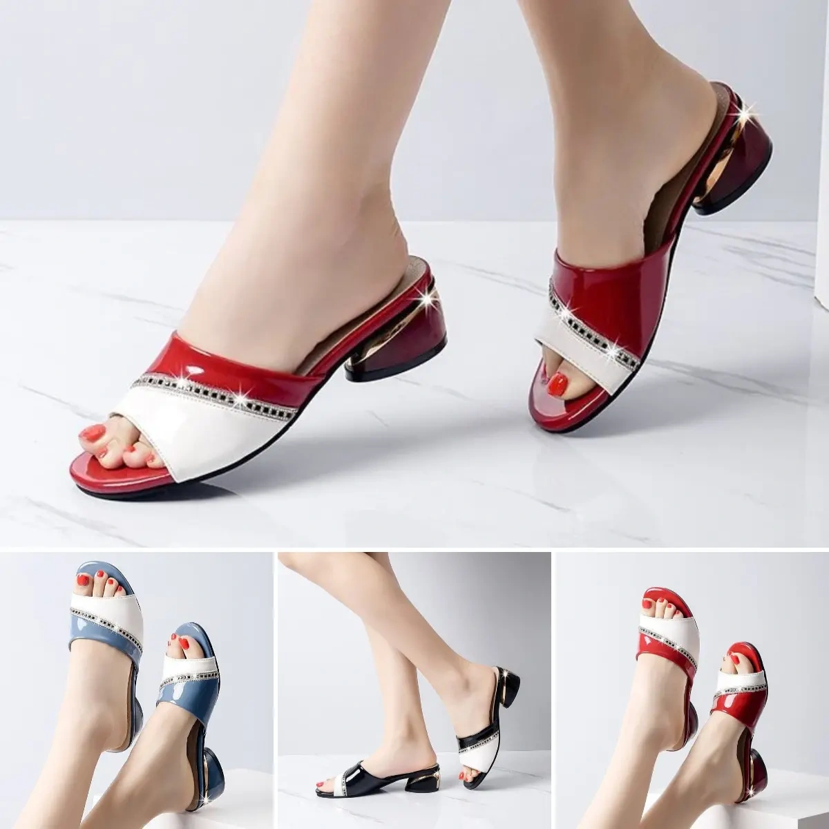 【35-40】🔥🔥2024 novo estilo sandálias boca de peixe temperamento salto grosso