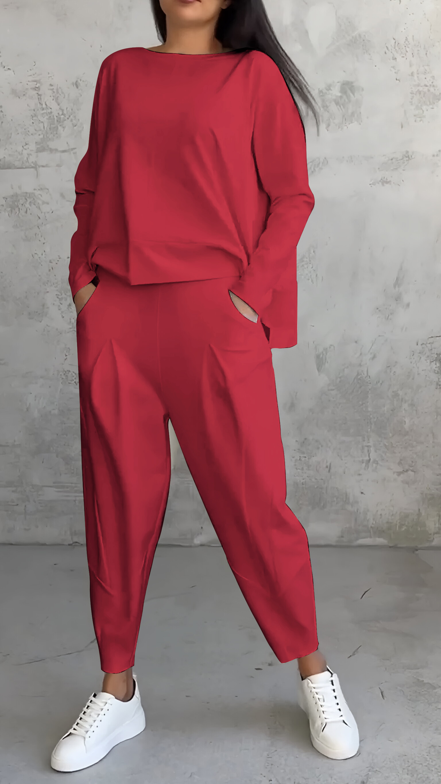 Feminino outono chique casual em torno do pescoço manga longa agasalho de duas peças