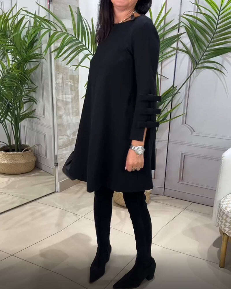 Vestido casual na altura do joelho com mangas compridas