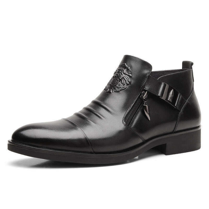 😎Promoção de outono🎁Tempo limitado 49% OFF💯Botas masculinas de couro com bico fino e zíper duplo