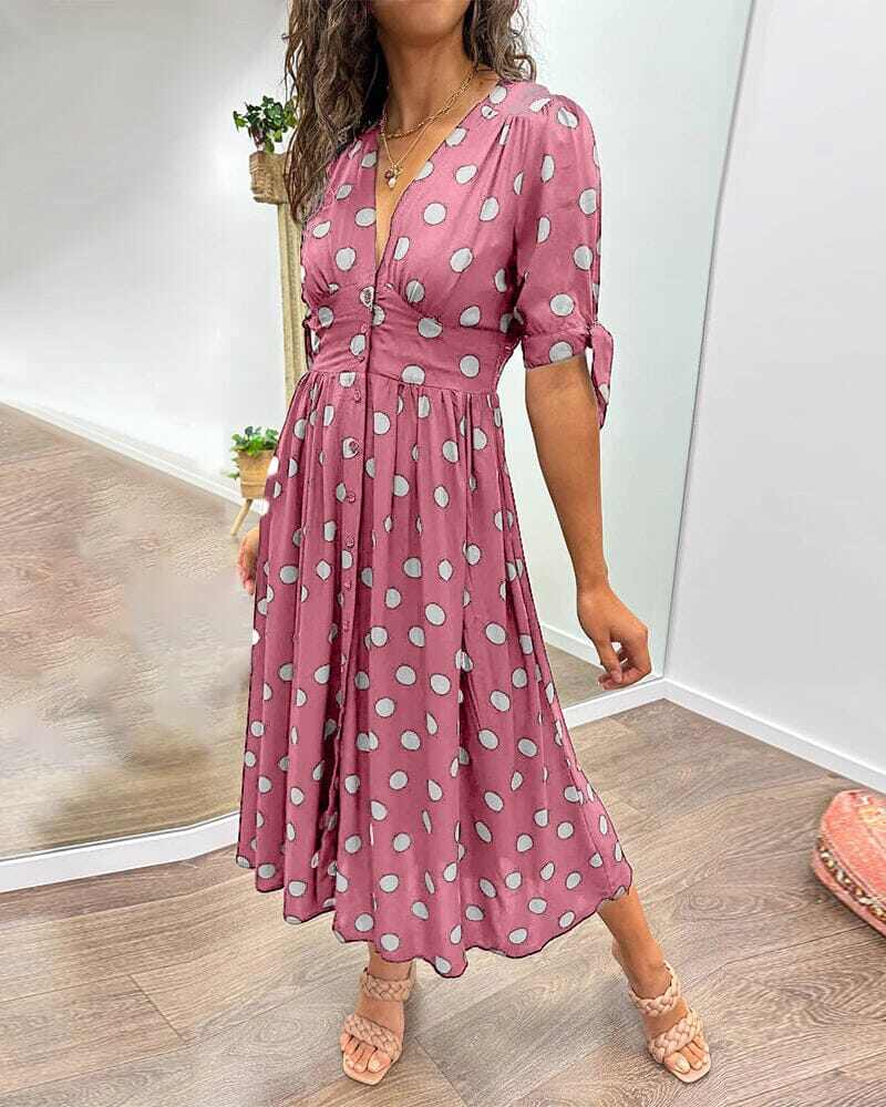 💃Vestido de bolinhas com decote em V profundo