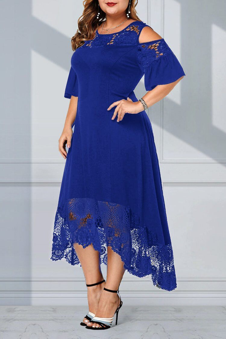 Голяма дантелена дълга рокля с дантелен шев с дълги рамене