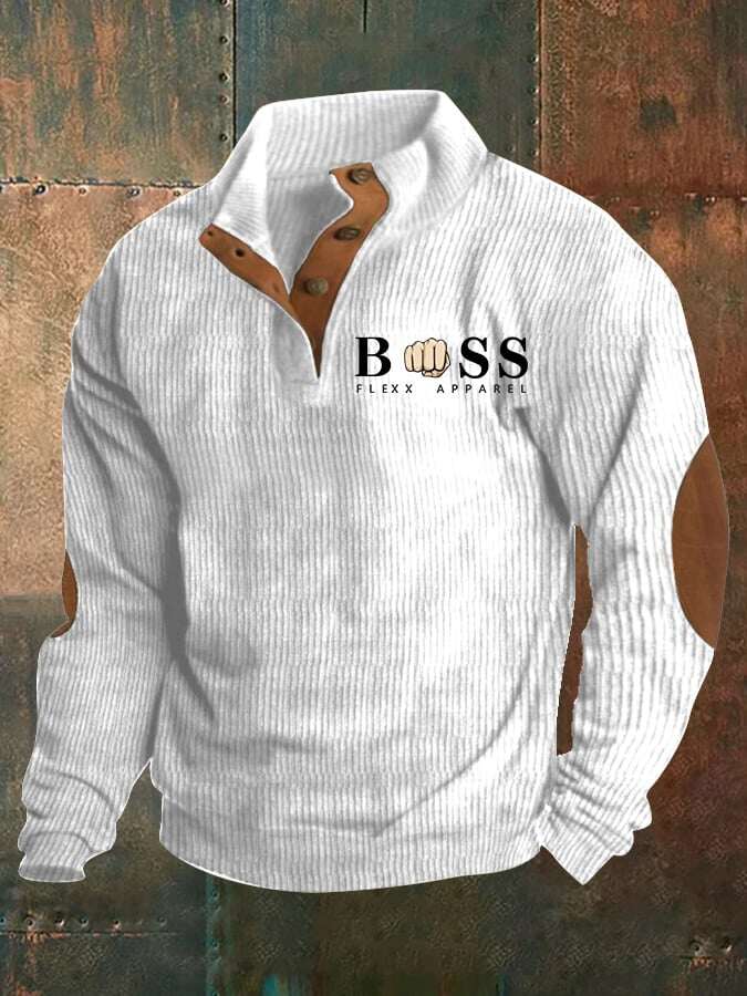 Moletom casual masculino com bordado de letras retrô em veludo cotelê