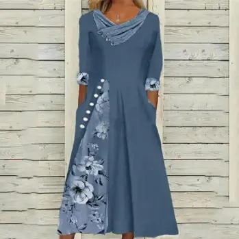 【S-3XL】2024 novo modelo e vestido com decote em v com bolso