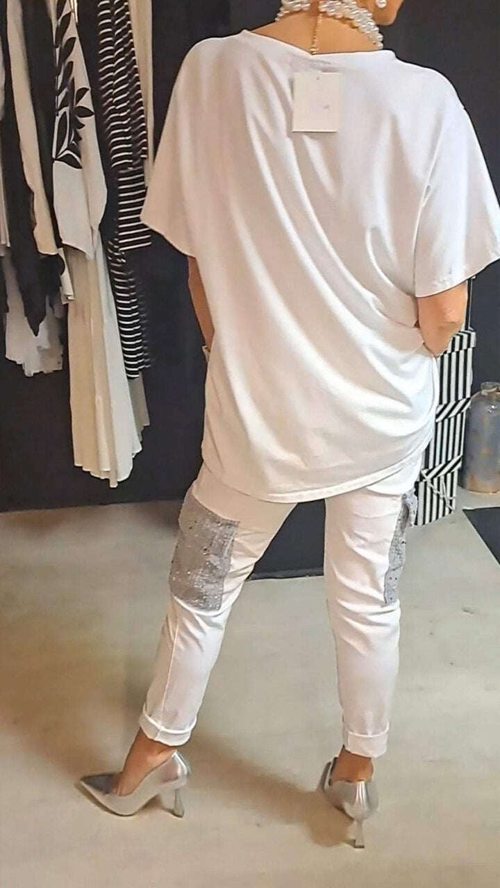 Vestido de duas peças com gola redonda e lantejoulas para lazer