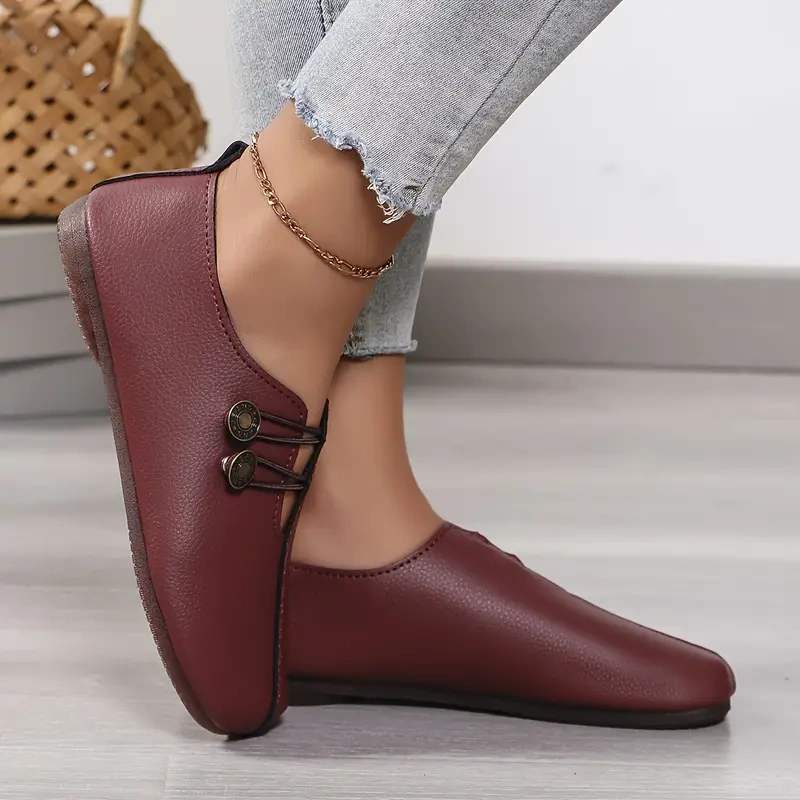 Sapatos femininos elegantes e baixos com sola macia, bico redondo e fivela