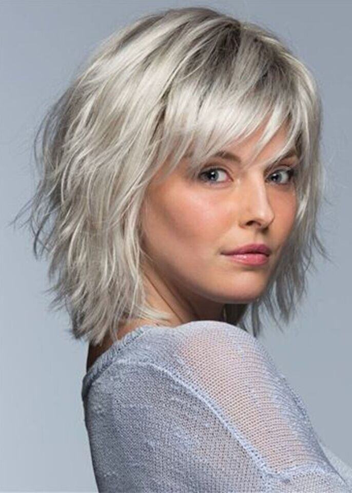 Curly bob wig with white silver gradient