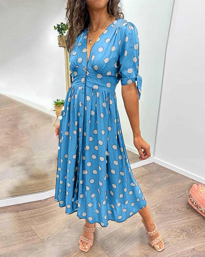 💃Vestido de bolinhas com decote em V profundo