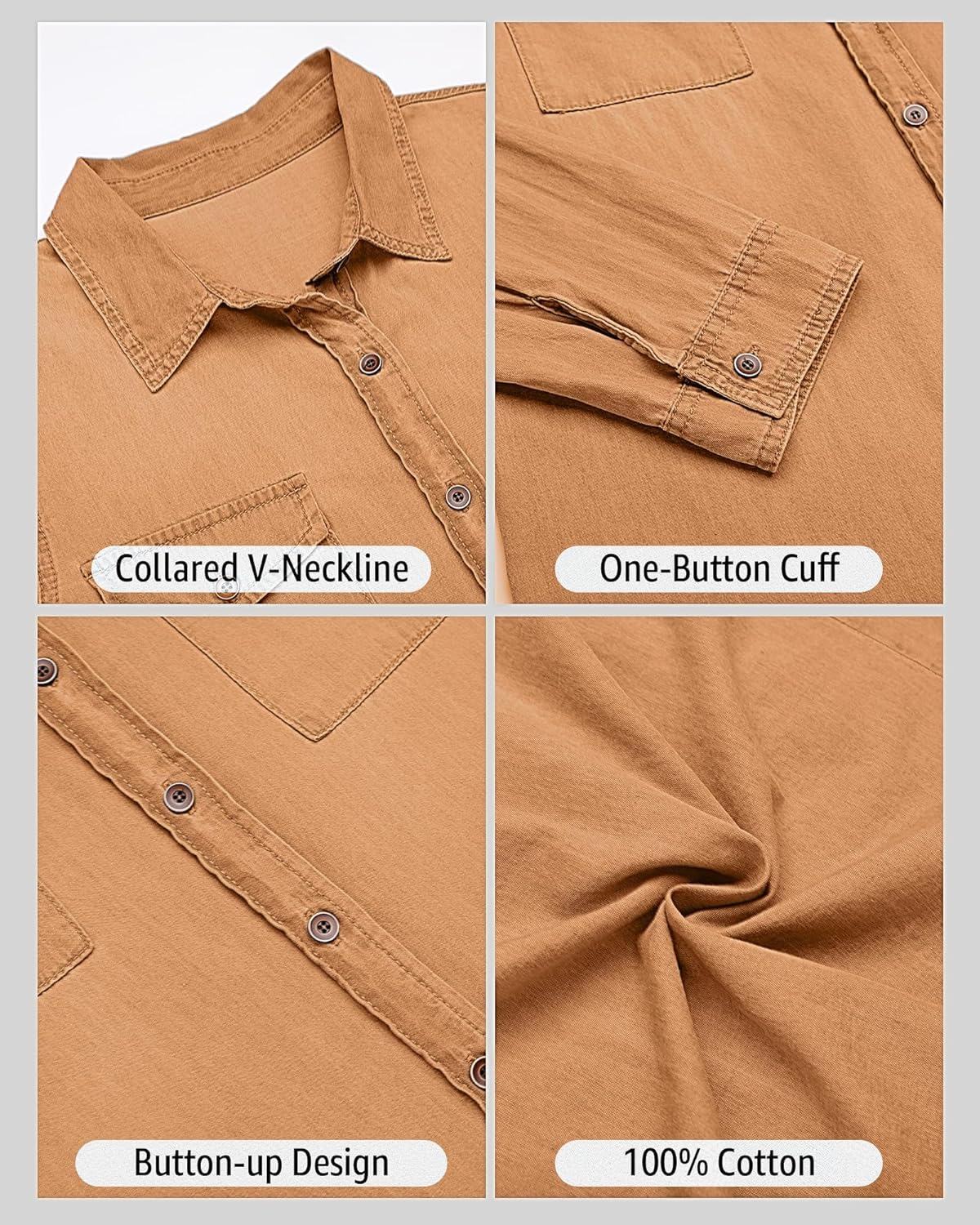 luvamia farmer ing Női Chambray Jean Western Shirts Hosszú ujjú gombos felsők