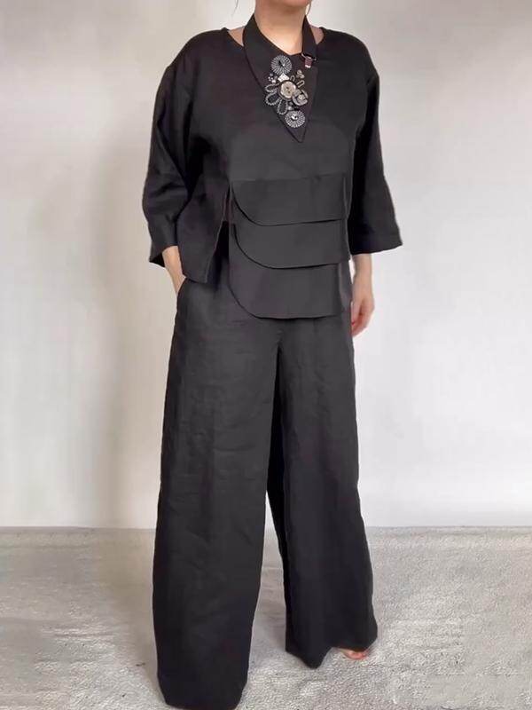 Elegante conjunto feminino de três peças em cetim de cor sólida