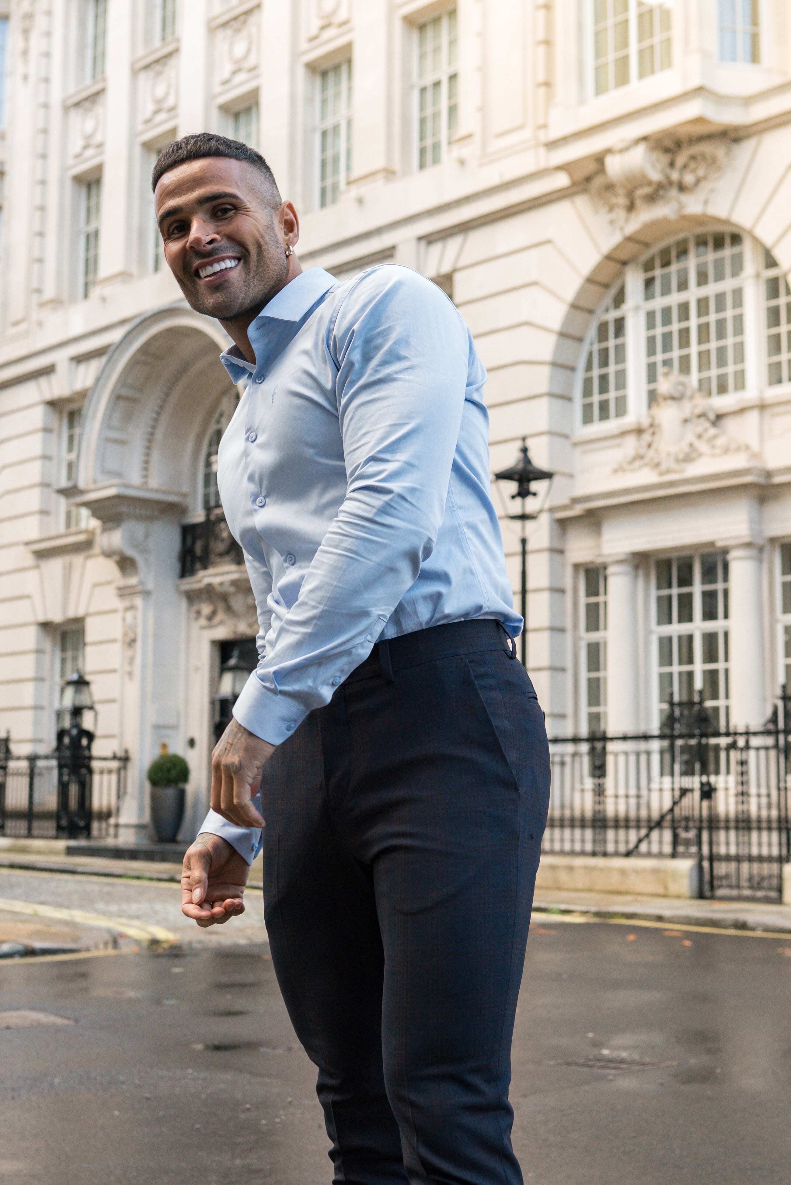 Slim Formal Navy / Tan Stretch Trousers - FST004