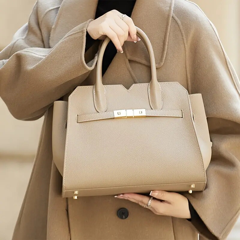 Luxury Genuine Genuine Leather Wo 's Handbag - Large Capacity, Adjustable Strap