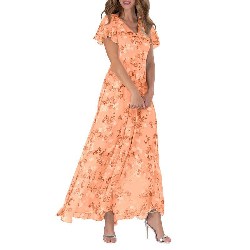 💐 Vestido longo Leight com estampa floral e mangas curtas