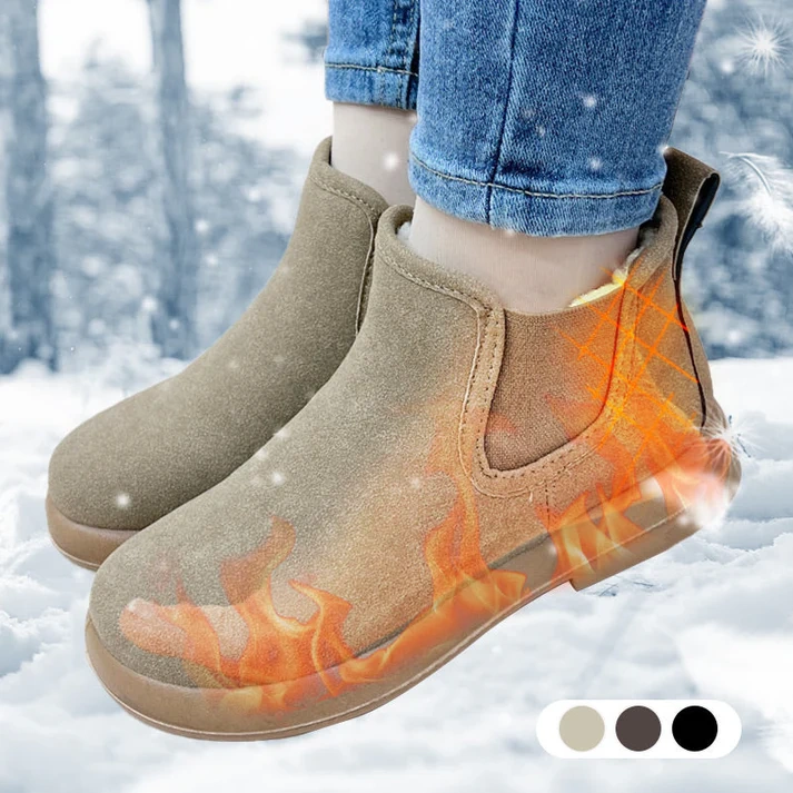Botas femininas de neve quentes com forro de pelúcia e cano curto