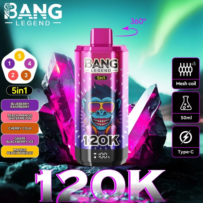 Bang Legend 120K Blueberry Raspberry & Peach Mango Watermelon & Cherry Coke & Grape Blackberry Ice & Mango Peach Apricot