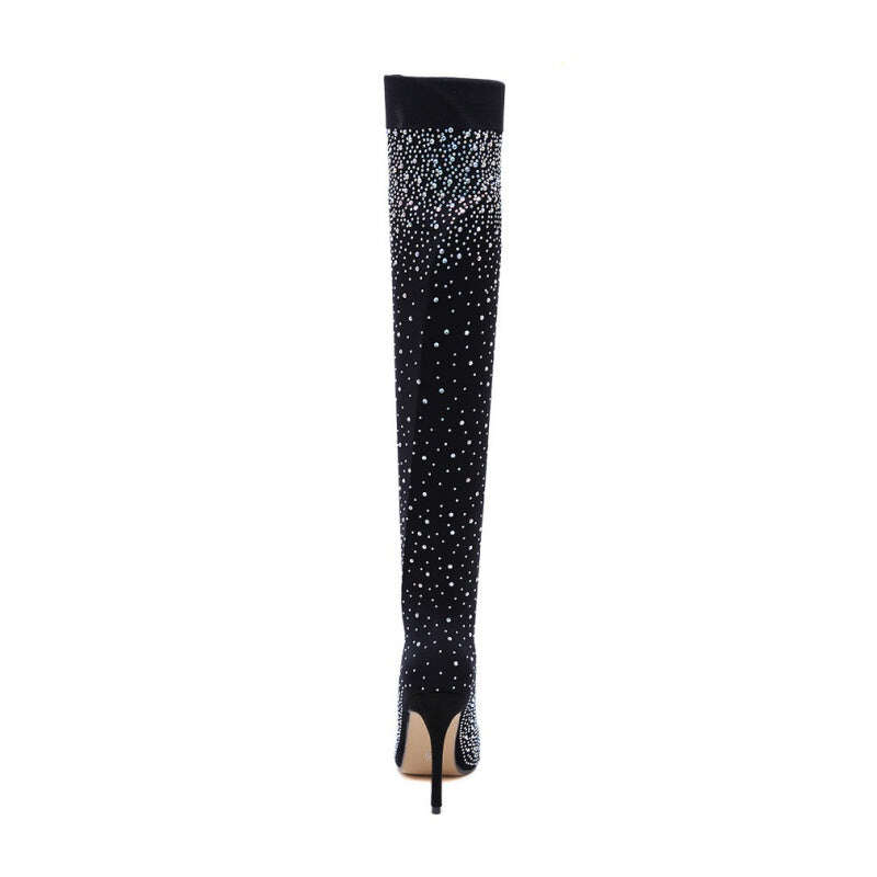 【✨Novos produtos 2025】👢Botas femininas com strass brilhantes sobre o joelho