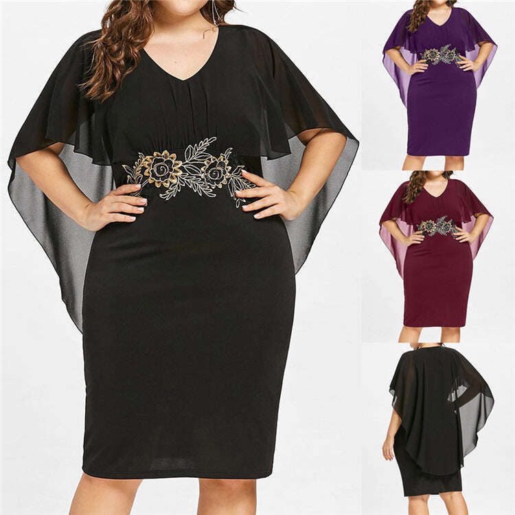 2022 Модерна бродирана рокля с V-образно деколте, голяма едноцветна ежедневна рокля