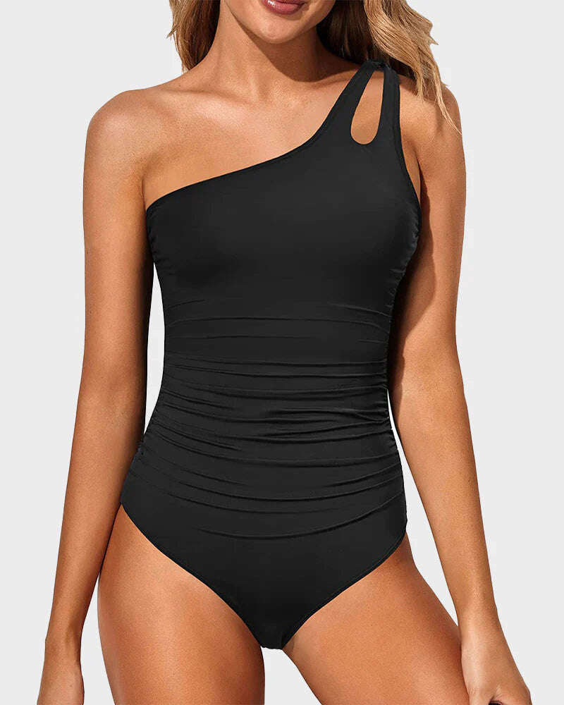 2025 New One Shoulder One Piece Swimsuit for Women Tummy Control Bathing Suits