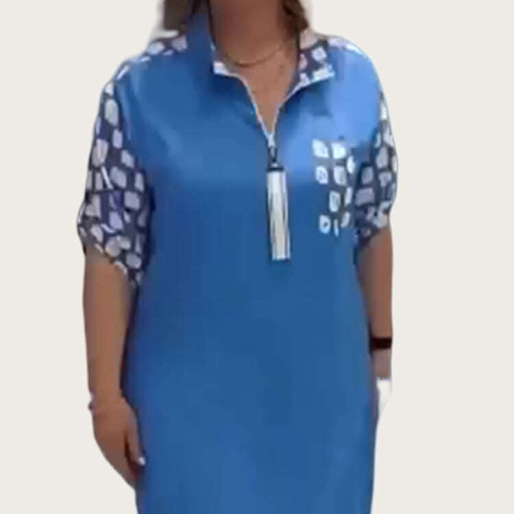 Vestido feminino patchwork na altura do joelho