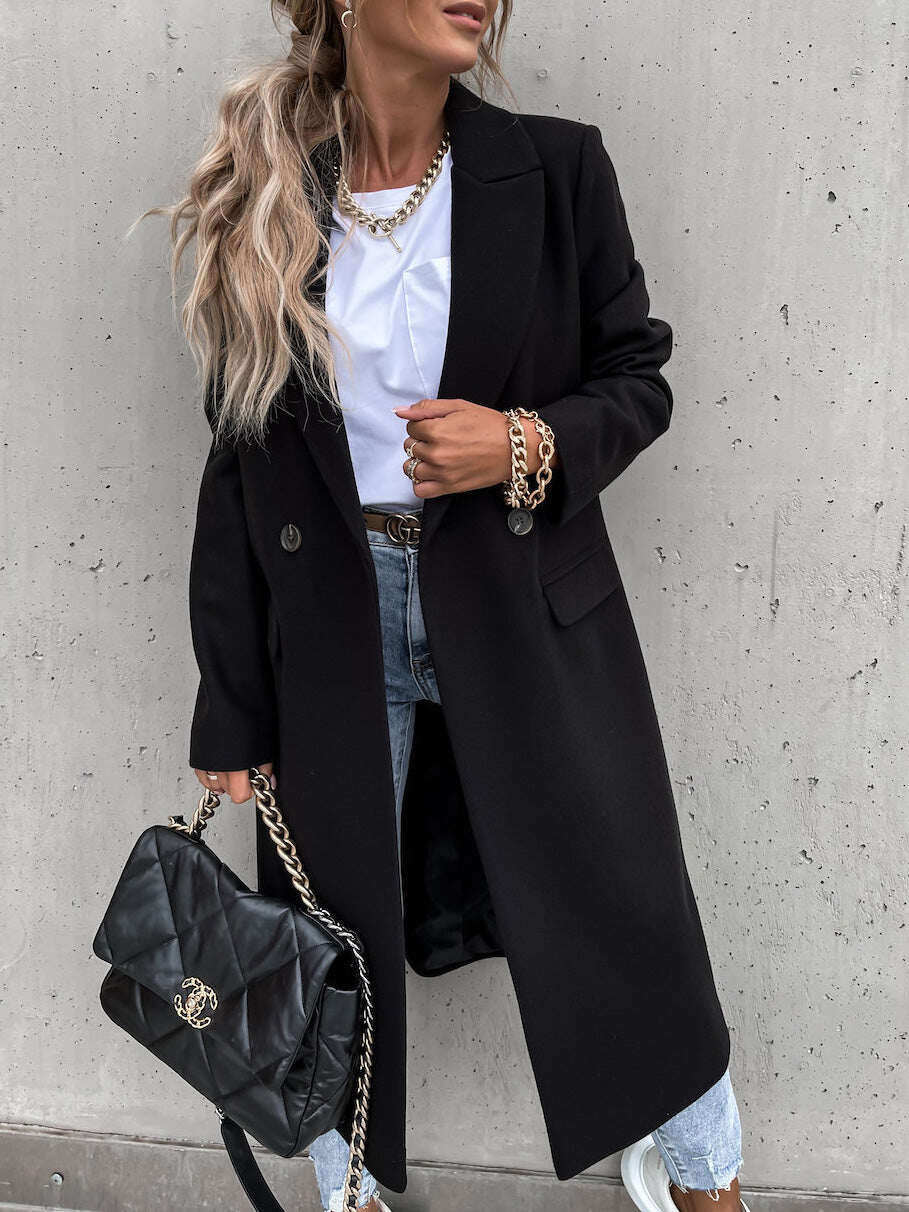 Γυναικεία παλτό με κουμπιά Μάλλινα μακρυμάνικα παλτό