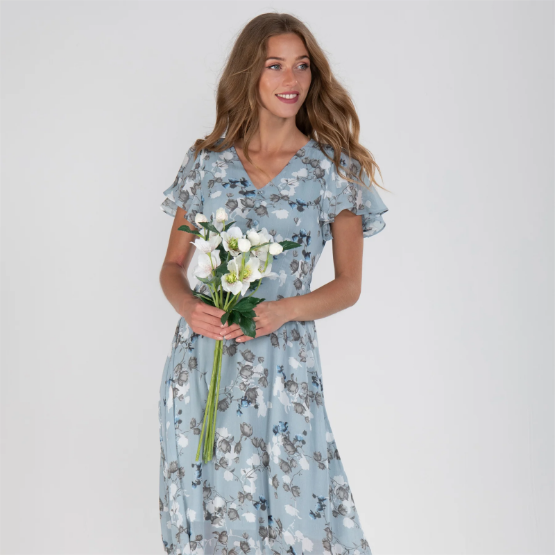 💐 Vestido longo Leight com estampa floral e mangas curtas