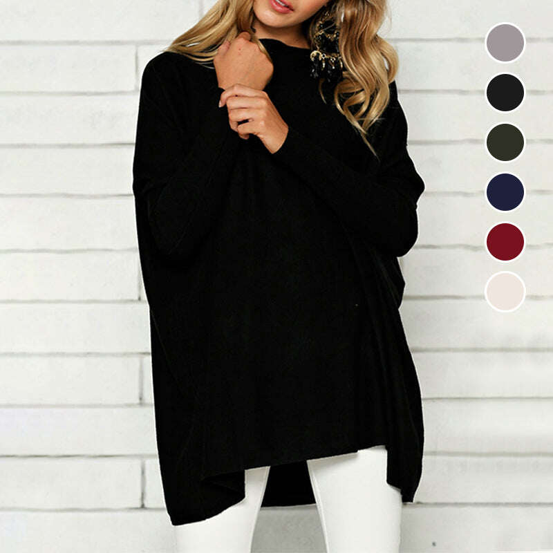 Blusa feminina de manga comprida e gola redonda em cor sólida
